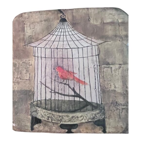 Set Of 4 Allurea Birdcage Themed Stone Coasters With Cork Backing 3.5" X 3.5" - Picture 2 of 5